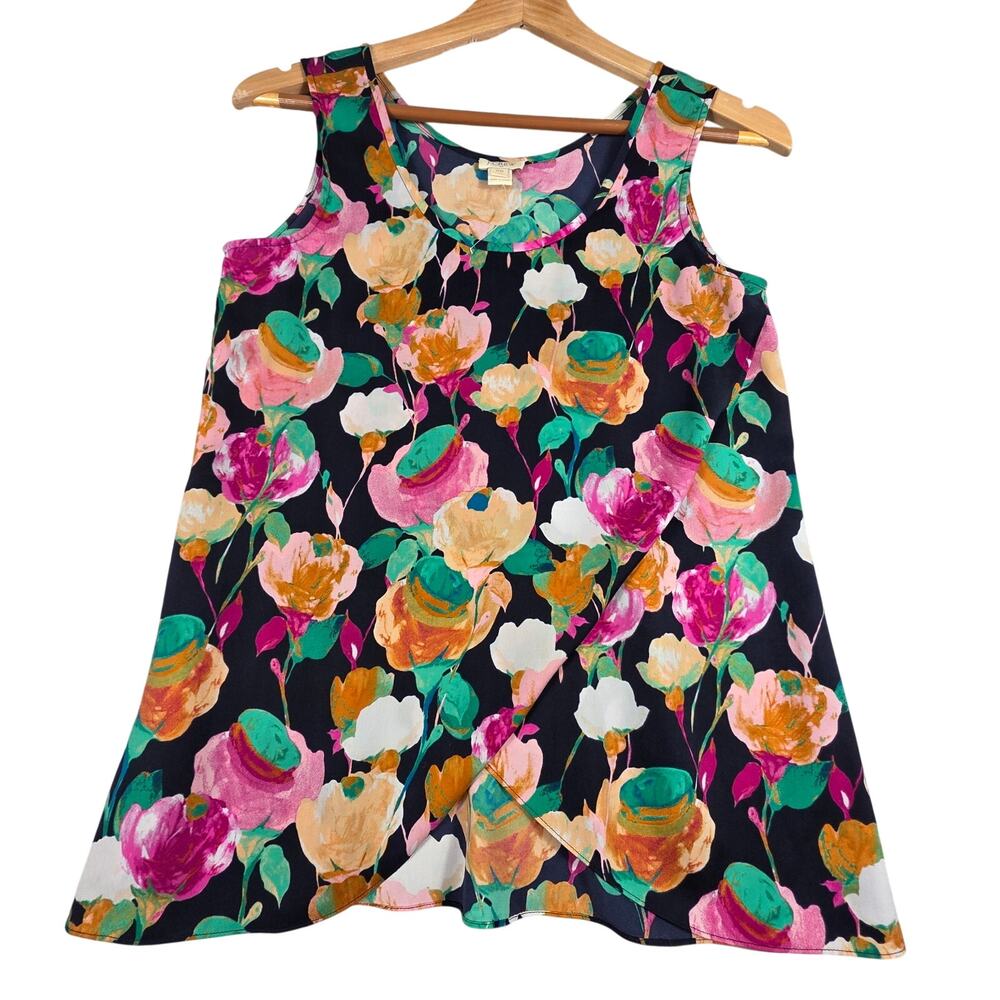 J. Crew Black Floral Poppy Sleeveless Cross Front Blouse